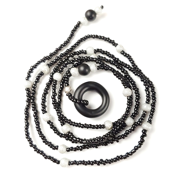 🦋 Black and Silver Glass Ring Beaded Lariat Necklace 🦋1/$14~2/$24~3/$30🦋 - Picture 5 of 9